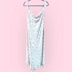 Pink Floral White sleeveless maxi dress with ruffled spaghetti strap